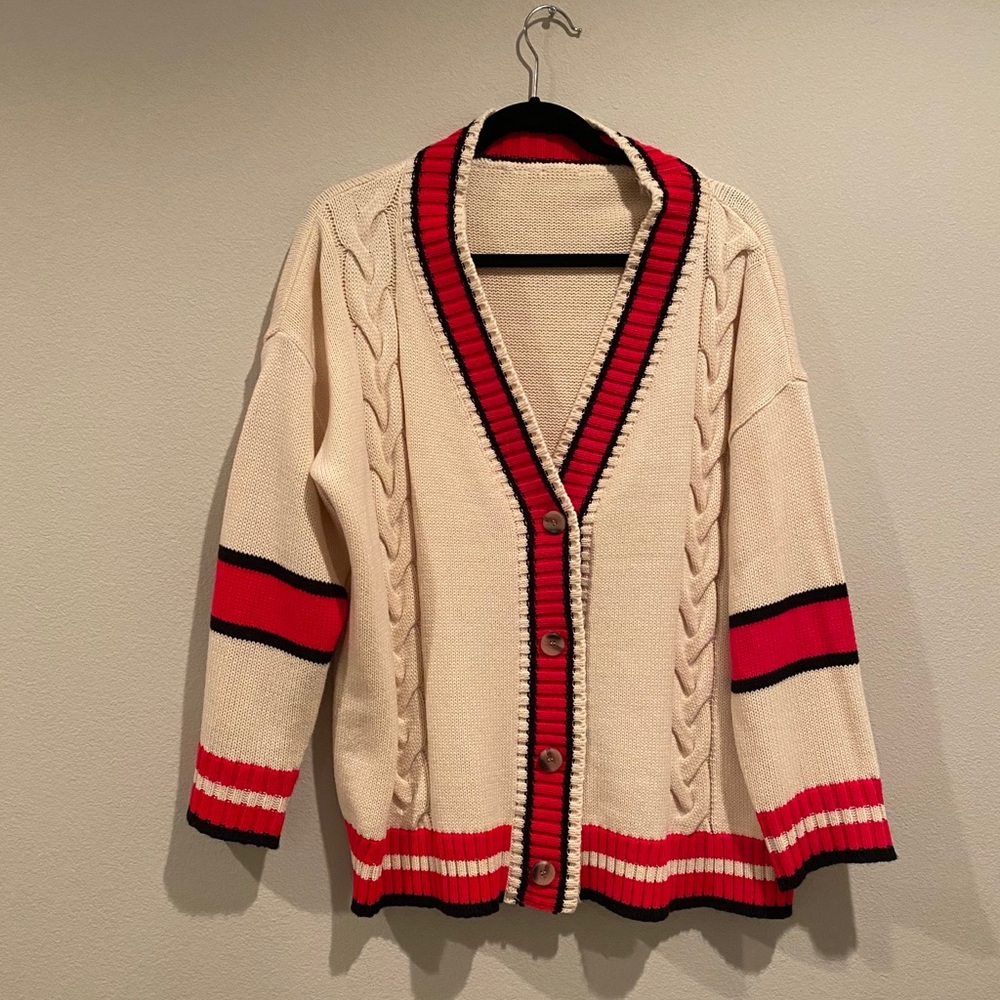 Red & Cream Cable Knit Sweater